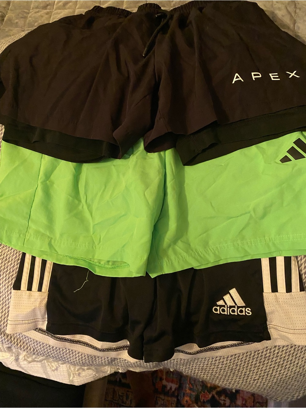 Apex Men’s Black Athletic Shorts with Green and Black Layered Looks
